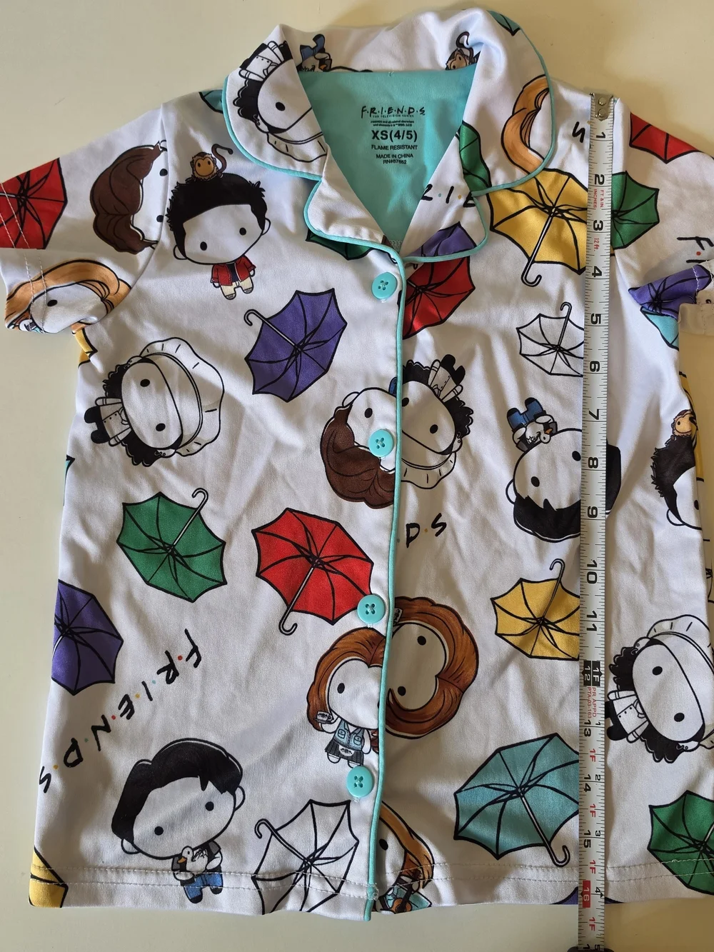 Children's Umbrella Print Pajama Set - White with Multicolor Umbrellas. XS (4/5)